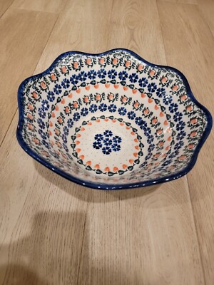 Ceramika Artystyczna Polish Pottery 12'' Scalloped Deep Bowl 5.5'' deep