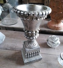 AMPHORE ANTIK VINTAGE STIL LANDHAUSSTIL 32cm HOCH SILBER PATINIERT GARTENDEKO 