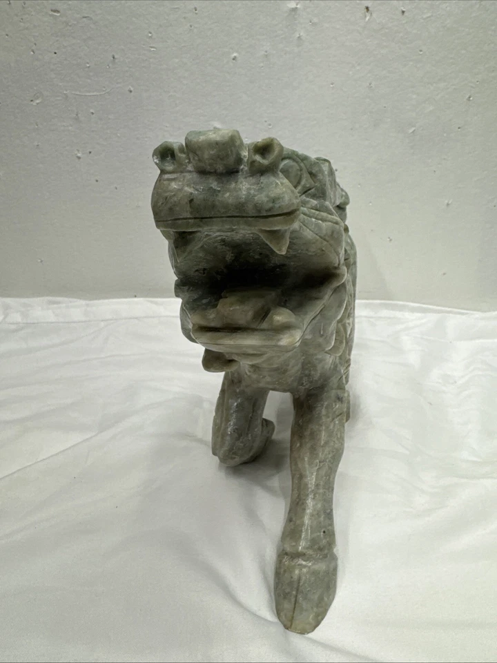 Antiguo perro foo león guardián de piedra verde chino pesado Foto 3 de 4