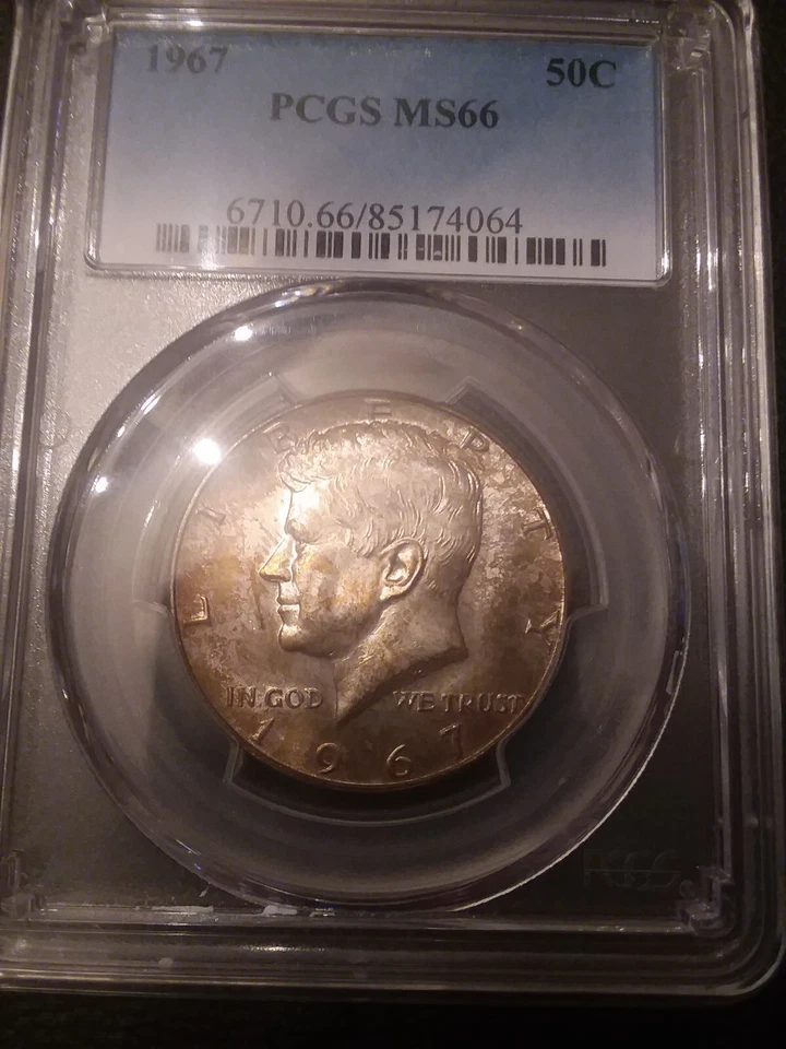 1967 PCGS MS 66 BUSINESS STRIKE KENNEDY HALF ** SUPERB RAINBOW TONED OBVERSE ** - Image 2 of 4