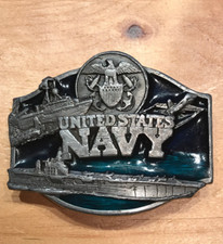 VINTAGE 1987 SISKIYO PATRIOTIC UNITED STATES NAVY BLUE ENAMEL BELT BUCKLE