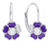 Zirkonia Lila Blume Brisur Ohrringe 925 Sterling Silber Kinder Ohrstecker
