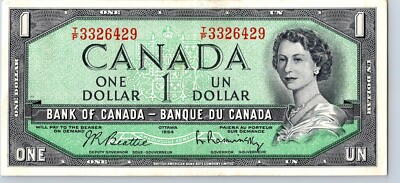 VINTAGE CANADA BANKNOTE 1954 1 DOLLAR  PREFIX IP NO545