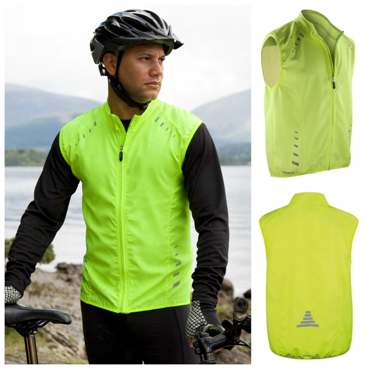 Mens Cycling Gilet Hi Viz Hi Vis Fluorescent Full Zip Breathable