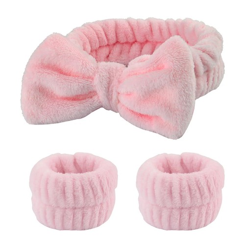Spa Headband and Wrist Towels for Face Washing Set Elastic Bow Headbands with - Picture 31 of 34