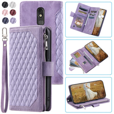 For LG Stylo Rhombic Wallet Case,Luxury Leather Zipper Flip