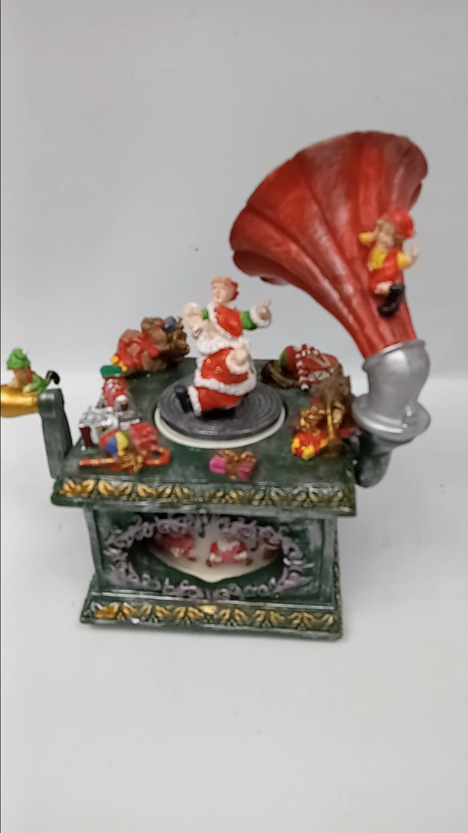 Christmas Gramophone Music Box Santa & Mrs Claus Rotating Jingle