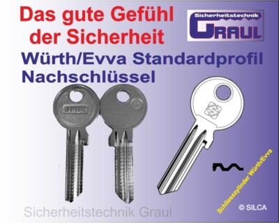 Würth Nachschlüssel, Evva, für Schliesszylinder, EV-9D nach Code