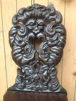 Carved Victorian Oak Green Man Shield Back Hall Throne Chair