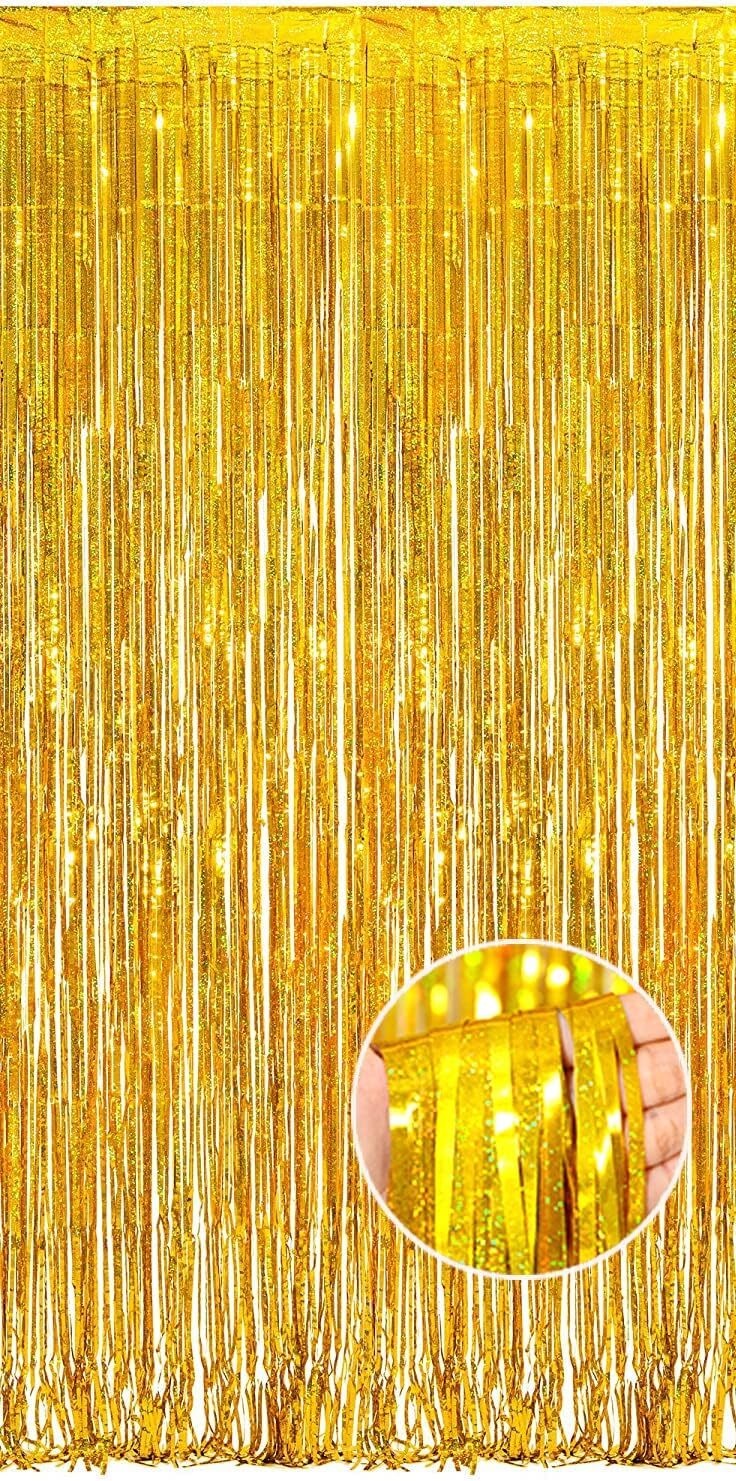 Black Tinsel Party Decorations Foil Fringe Curtain, 1X2.5M Sparkle