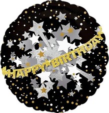 Anagram Happy Birthday Balloon Black/Gold/Silver with Garland Foil Balloon 32"