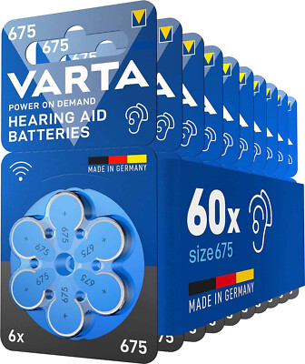 60 x Varta Hearing Aid Batteries 675 PR 44 1,45 V