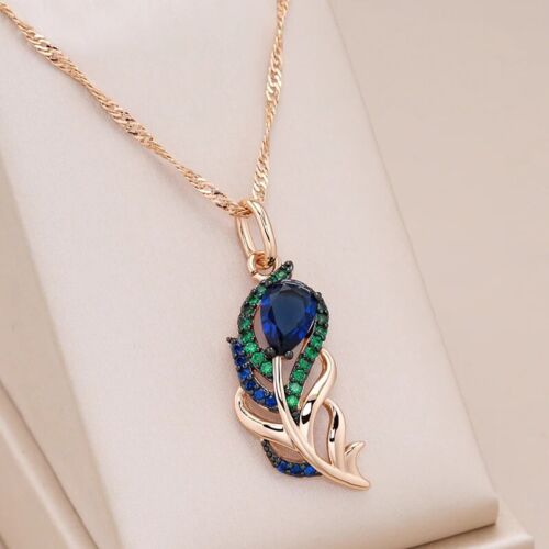 Hot Blue Pendant Necklace Natural Zircon 585 Rose Gold Vintage Crystal Jewelry - Picture 1 of 15