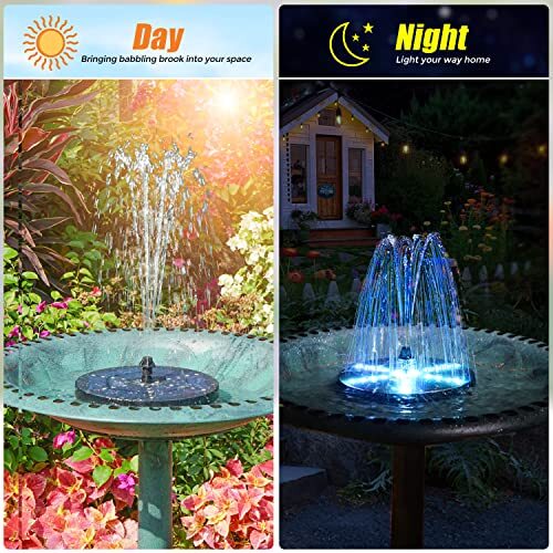 Customer reviews for Solar Fountain, Solar Bird Bath Fountain, Solar Powered Water Fountain with Color LED Lights 8 Nozzles for Bird Bath, Fish Tank, Pool, Aquarium and Garden Decoration