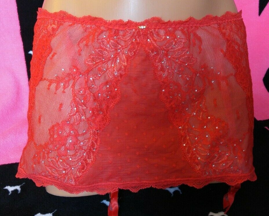 Victoria's Secret Very Sexy Rhinestone Seduction Red Garter Belt Skirt  Medium | eBay