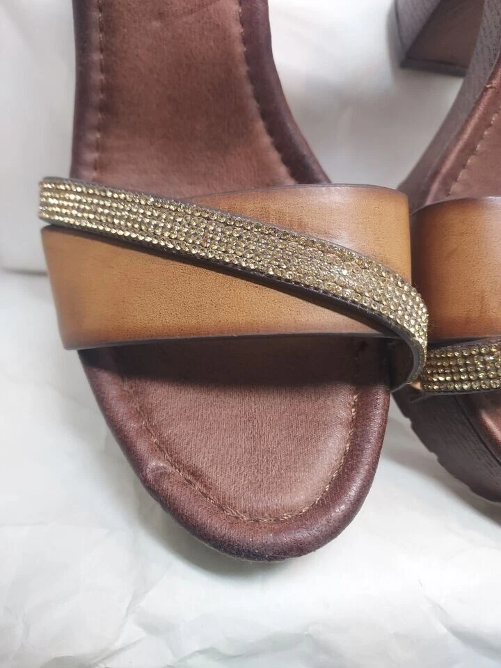 Nature Breeze leatherette sandals 4" chunky heels open toe women 6 Foto 3 de 4