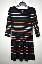 Vince Camuto Womens Striped Crew Neck Long Sleeve Ottoman Knit Sweater Dress