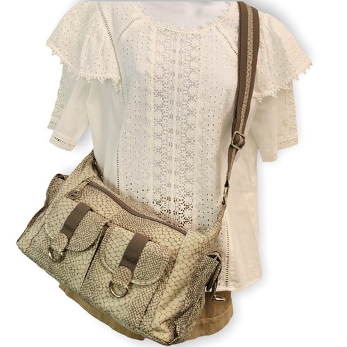 Gray Hobo Crossbody Bag Snakeskin Print 