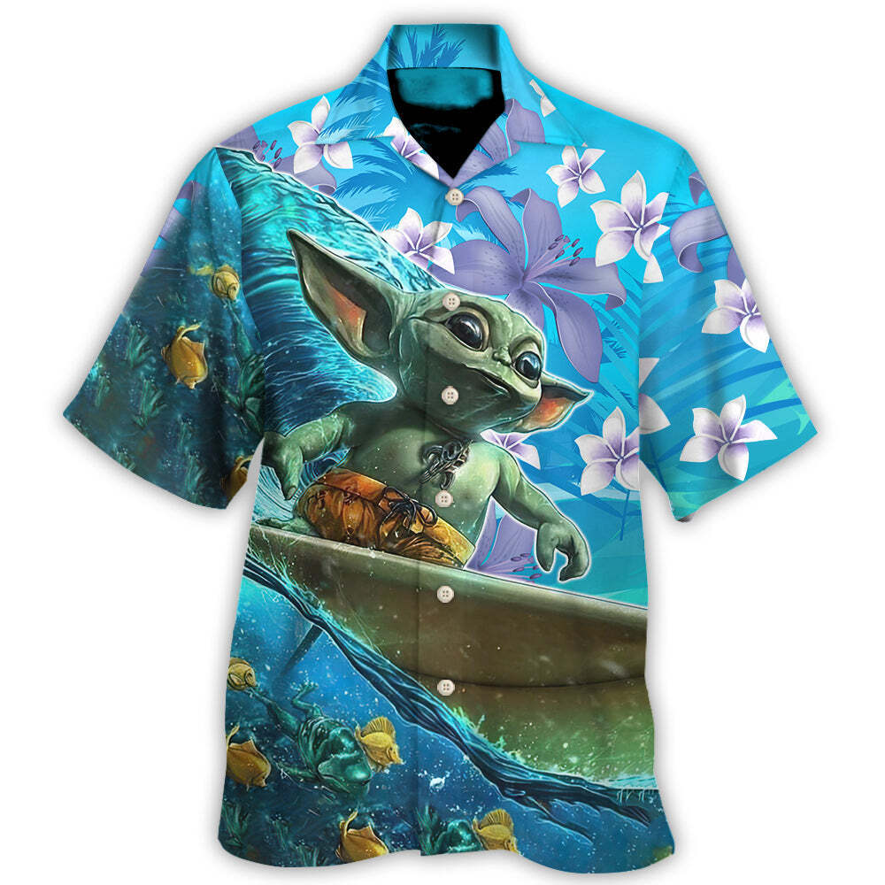 Star Wars Baby Yoda Surfing Hawaiian Shirt for Men Women Kids