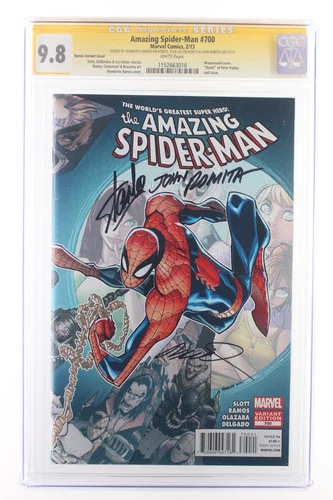Amazing Spider-Man #700 - Marvel 2013 CGC 9.8 Ramos Variant SIGNED x3 Stan Lee
