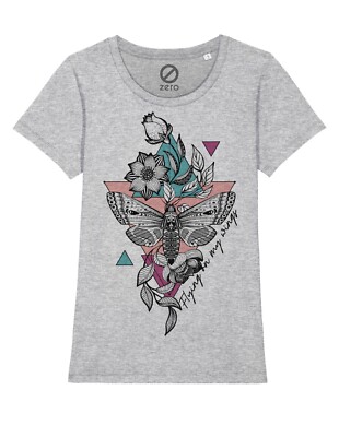 Damen T-Shirt Geometric Tattoo Flowers Moth Flying On My Wings T-Shirt Girl