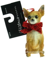 Christmas Shoppe Chihuahua Red Bow Canine Dog Figurine Ornament Brand New