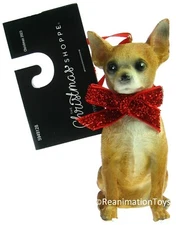 Christmas Shoppe Chihuahua Red Bow Canine Dog Figurine Ornament Brand New