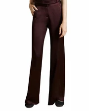 HALSTON Women's Straight Fit Pleat Detail Satin Pant MSRP $345