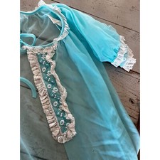 Vintage 60s Sheer Peignoir Aqua Lace Sheer chiffon Robe Sissy