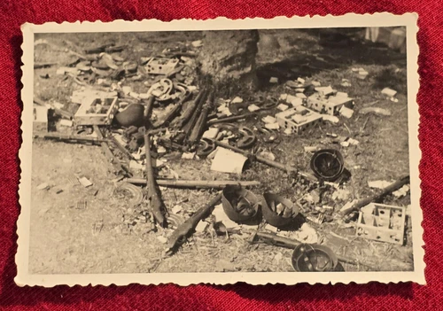 WEHRMACHT DESTROYED GEAR STEEL HELMETS WW2 WWII German Wartime Military Photo