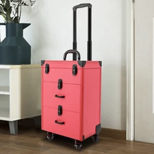 TOP Rolling Makeup Trolley Case Jewelry Travel Cosmetic Train Case with 4 Wheels