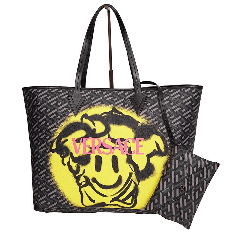 NEW $1450 VERSACE La Greca SMILEY MEDUSA YELLOW GRAFFITI Canvas