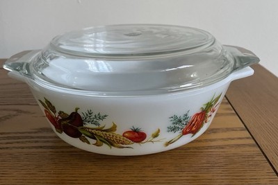 Vintage JAJ Pyrex Auflaufform mit Deckel ikonisches Marktgartenmuster. Top Zustand
