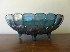 Vintage Indiana Iridescent Carnival Glass Blue Harvest Grape Footed Fruit Bowl