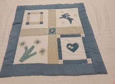 Small baby quilt Blue Beige Bunny Flowers Heart Vtg Square 32Lx34W 90's