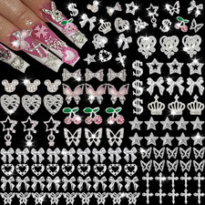 106 Pcs Nail Charms and Gems Silver Nail Charms Nail Rhinestones for Nails Desig
