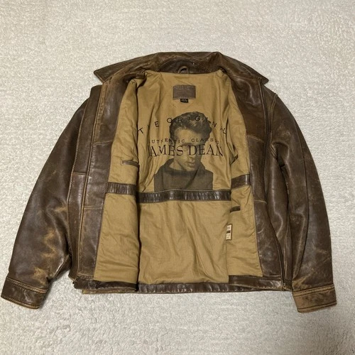 Vintage James Dean Leather Jacket Men Size Extra Large Brown Moto Biker - product listing photo