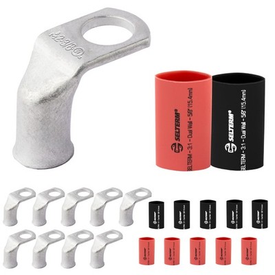 SELTERM 10pcs  2 AWG 3/8'' Stud  90° Bent Battery Lugs  Ring Terminal Connecto...
