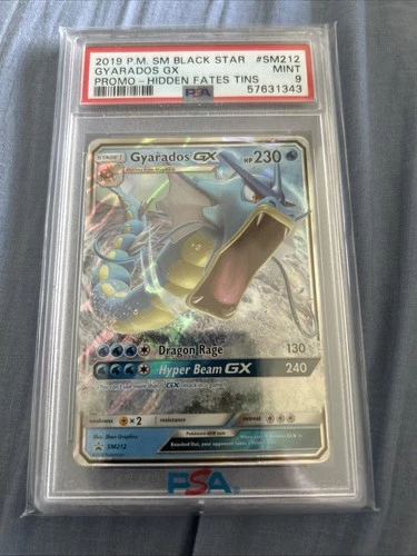 2019 POKEMON SM BLACK STAR PROMO HIDDEN FATES TINS #SM212 GYARADOS GX PSA 9