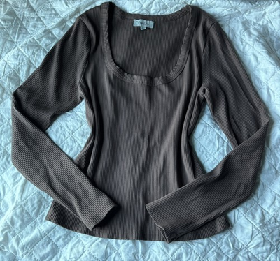 #ad VTG Sew Be It Long Sleeve Rib Stretch Top Purple Stripe Size XLMade In USA $8.00