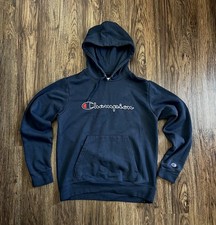 Champion Navy Blue Unisex Embroidered Logo Hoodie Sweater Sporty Size Medium