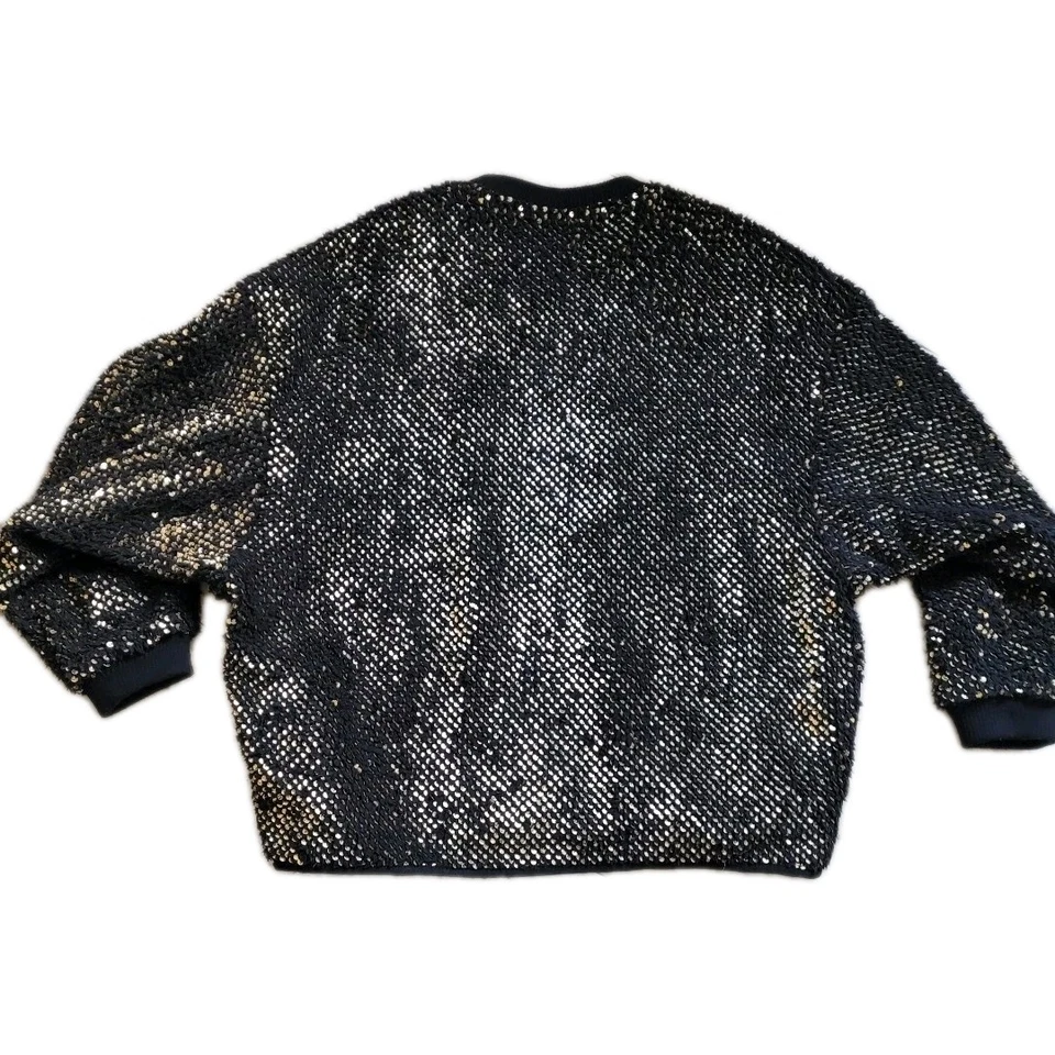 Jaqueta bombardeiro Zara preta e dourada lantejoulas cintilantes com zíper férias tamanho grande pequena - Imagem 3 de 4