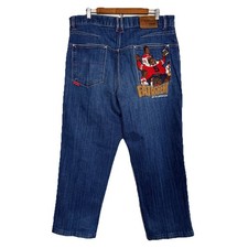 Vintage Platinum Fubu Fat Albert Junkyard Gang Baggy Jeans Size 38x30 Blue 90s
