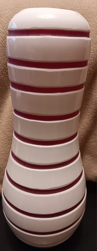 Eastern Murano Glass 10" Tall Candy Cane Red White Stripe Curved Vase