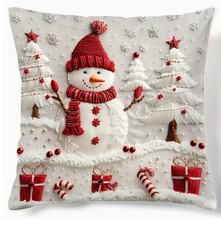 THROW PILLOW COVER-Winter Snowman  Christmas Tree Design