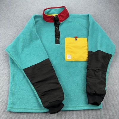 Topo Designs Mountain Fleece Pullover Blue Muliti S Snap Button with Polartec