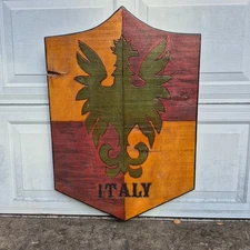 1960 Large ITALY Wood Shield Wall Plaque Crest Coat of Arms Medieval 35 3/4"