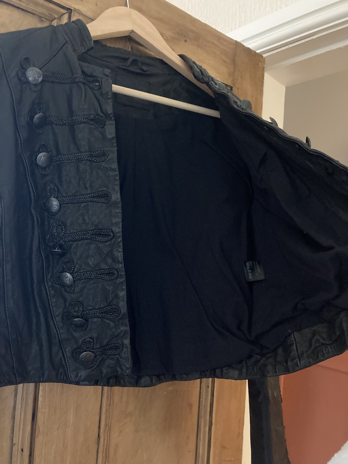 ALL SAINTS KARST BLACK LEATHER MILITARY JACKET, UK10 iconic Rare rock chic 