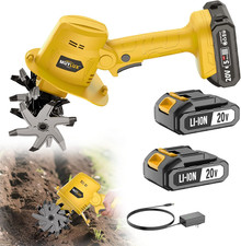 20V Cordless Tiller Cultivator for Gardening, Electric Garden Tiller with 2 X 2.