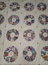 Vintage Dresden Plate Patchwork Quilt Cottage Farmhouse Pastel Country 64" X 66"
